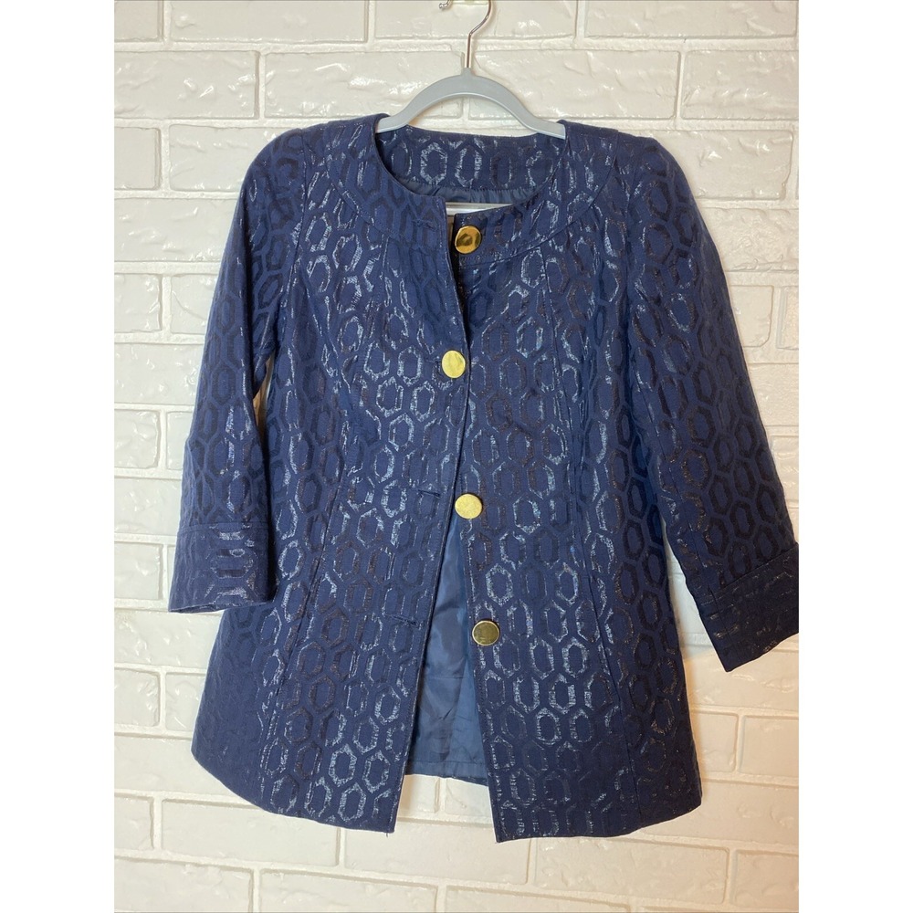 Merona Collections Women's Jacket Size XS Blue Lined Gold Buttons Office